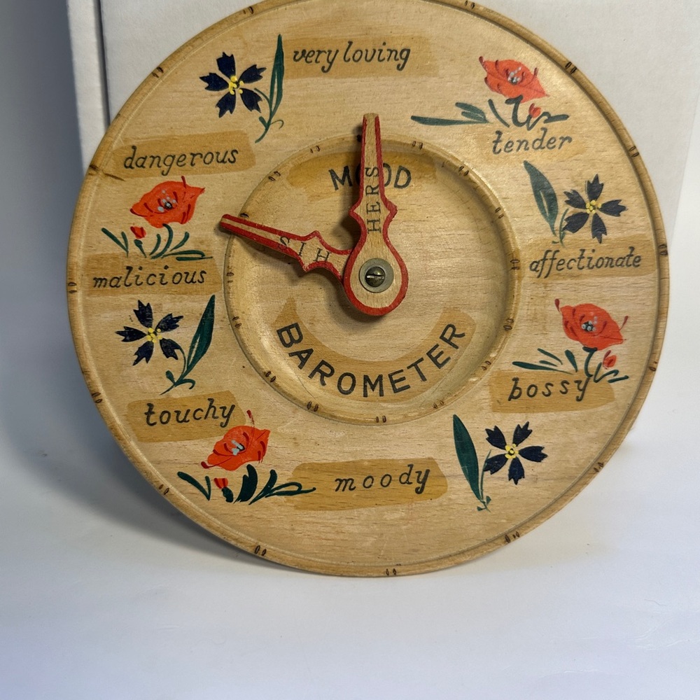 😻Vintage Mood Barometer Wooden Wall Plaque His Hers Retro Kitsch Japan Import